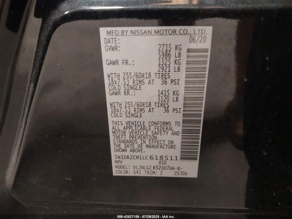 5N1DR2CM1LC618511 2020 NISSAN PATHFINDER photo no. 9