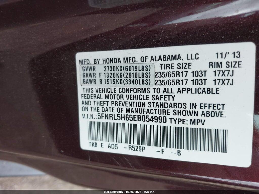 5FNRL5H65EB054990 2014 HONDA ODYSSEY photo no. 9
