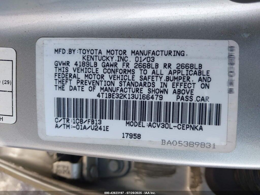 4T1BE32K13U166479 2003 TOYOTA CAMRY photo no. 9