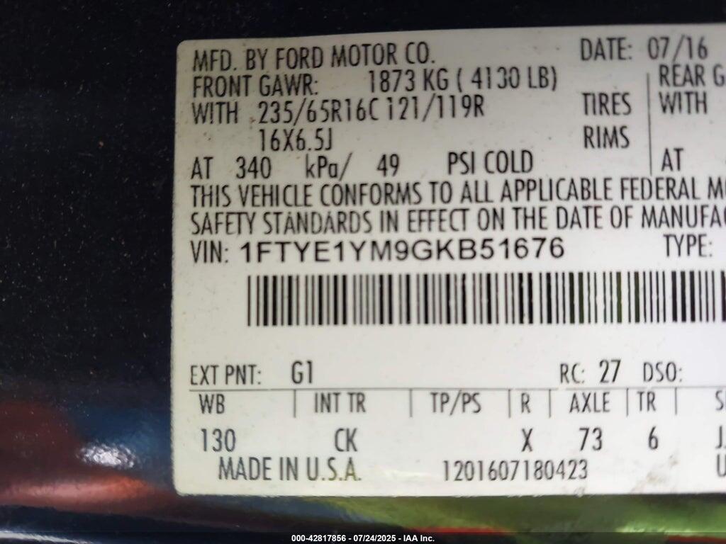 1FTYE1YM9GKB51676 2016 FORD TRANSIT-150 photo no. 9