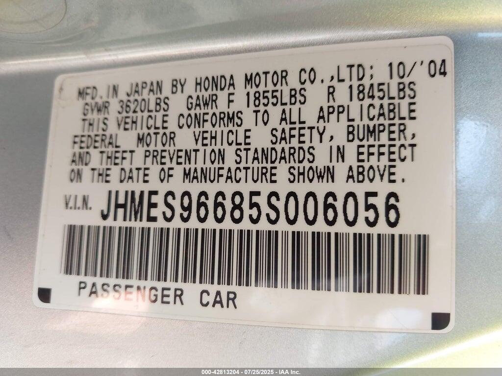 JHMES96685S006056 2005 HONDA CIVIC photo no. 9