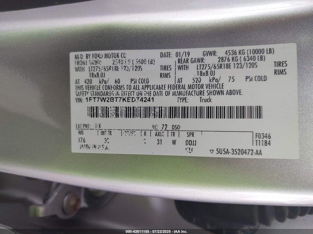 1FT7W2BT7KED74241 2019 FORD F-250 photo no. 9