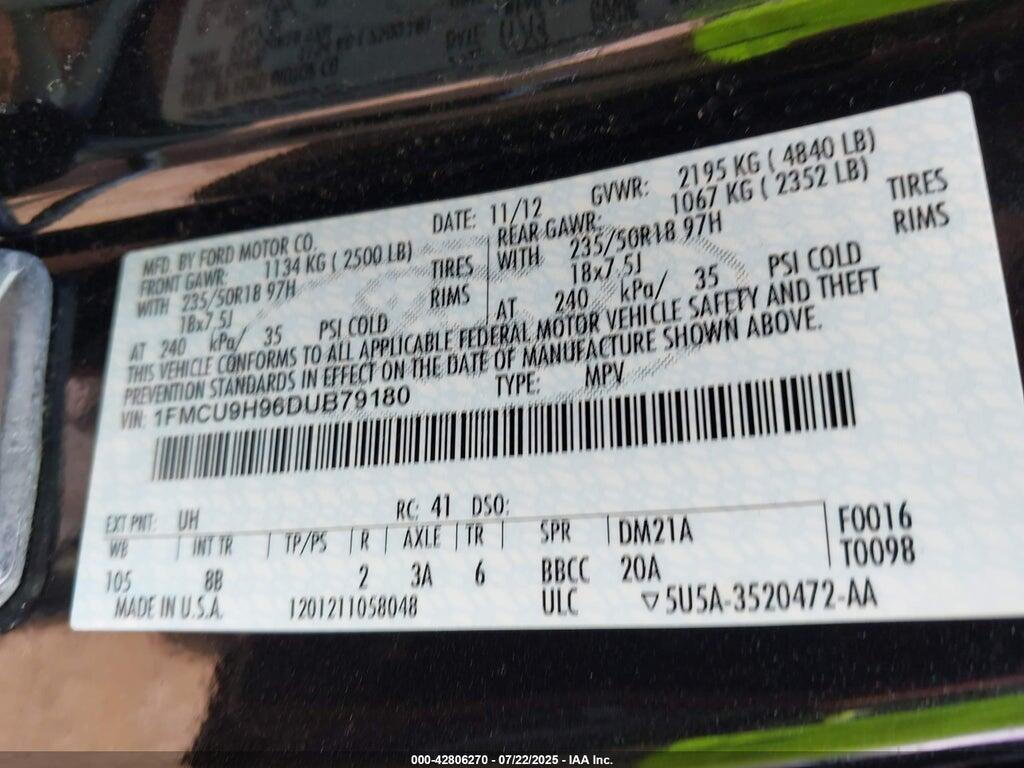 1FMCU9H96DUB79180 2013 FORD ESCAPE photo no. 9