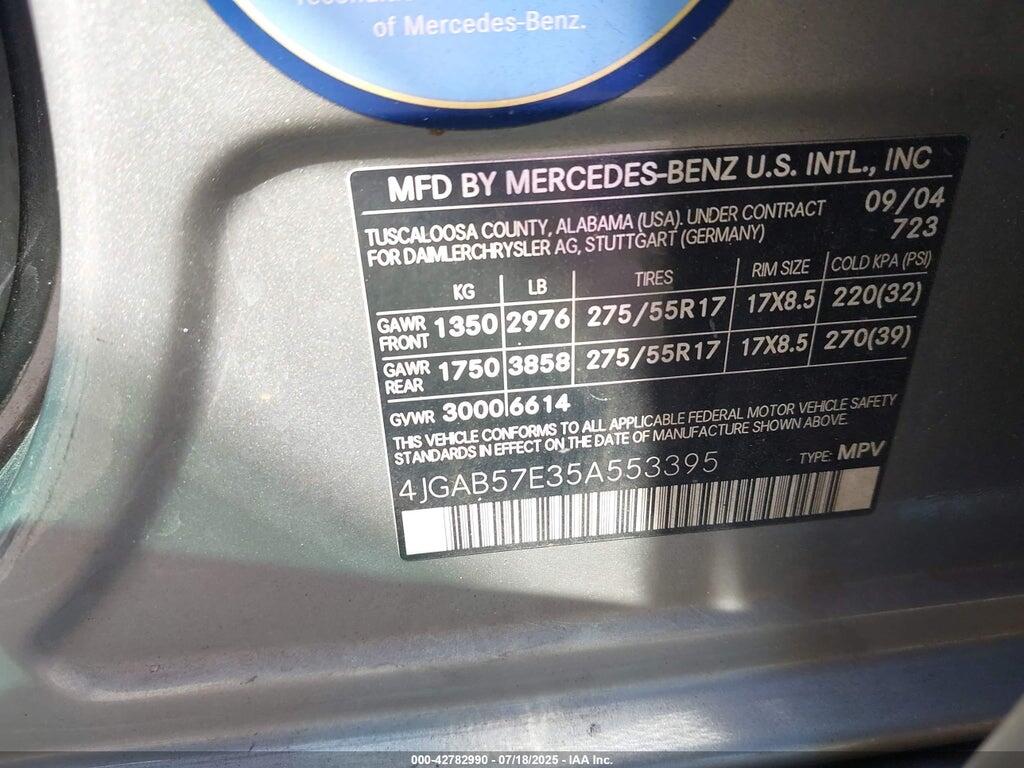 4JGAB57E35A553395 2005 MERCEDES-BENZ ML 350 photo no. 9