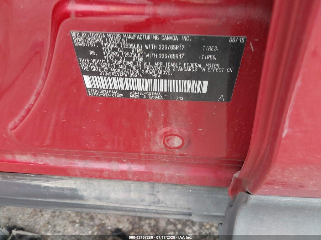 2T3WFREVXFW199614 2015 TOYOTA RAV4 photo no. 9
