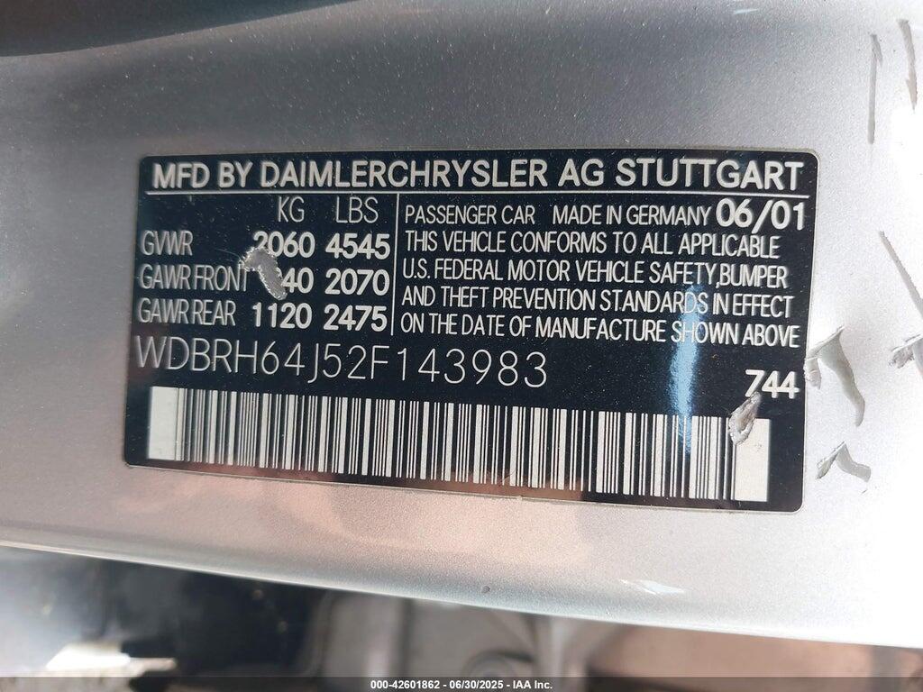 WDBRH64J52F143983 2002 MERCEDES-BENZ C 320 photo no. 9