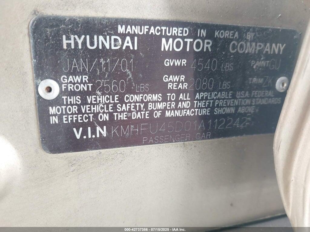 KMHFU45D01A112242 2001 HYUNDAI XG300 photo no. 9