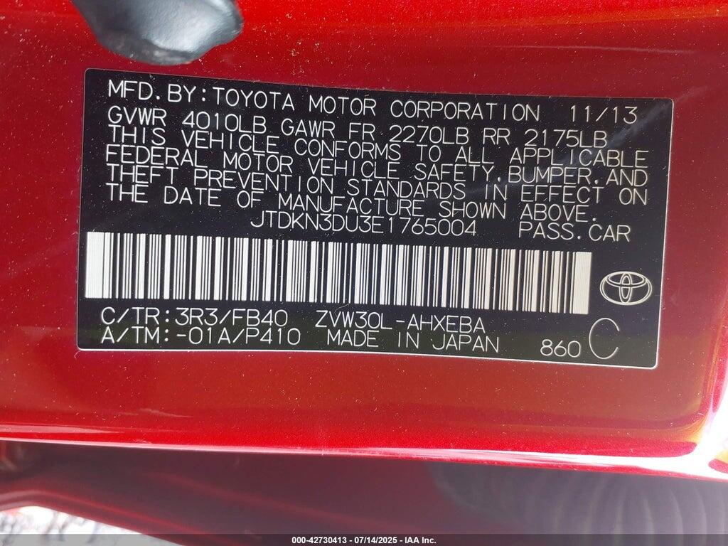 JTDKN3DU3E1765004 2014 TOYOTA PRIUS photo no. 9