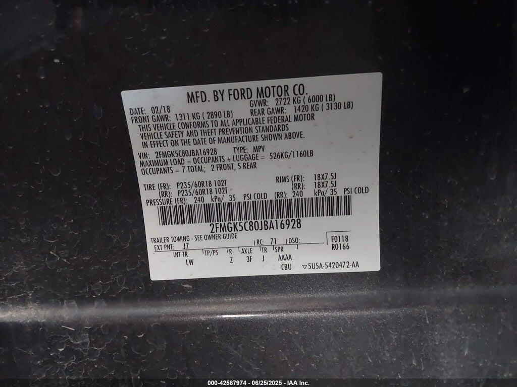 2FMGK5C80JBA16928 2018 FORD FLEX photo no. 9