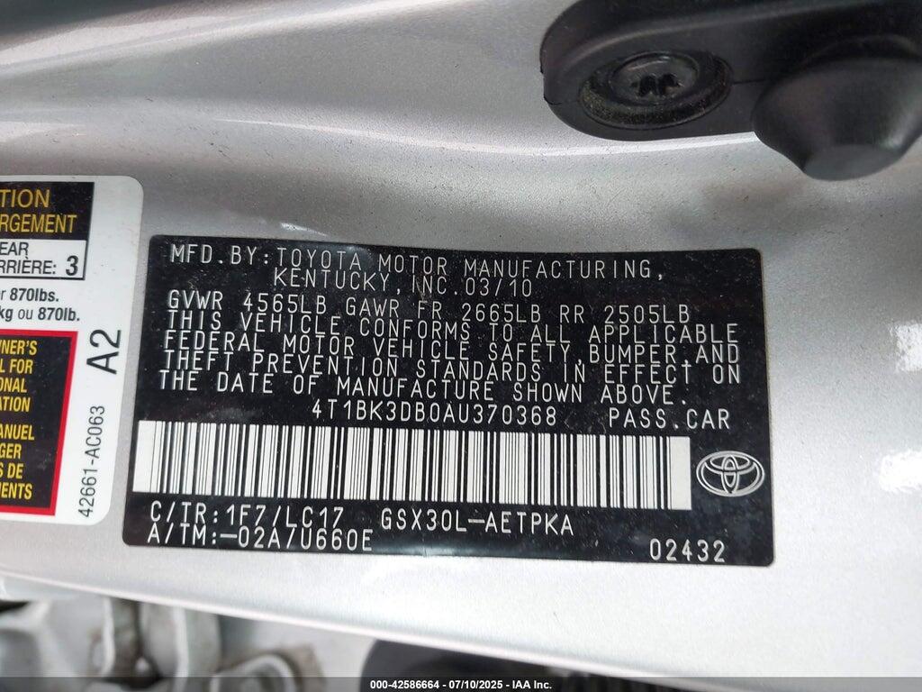 4T1BK3DB0AU370368 2010 TOYOTA AVALON photo no. 9
