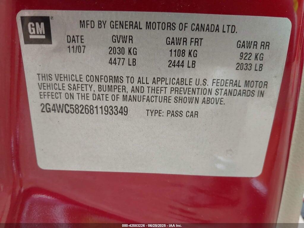 2G4WC582681193349 2008 BUICK LACROSSE photo no. 9