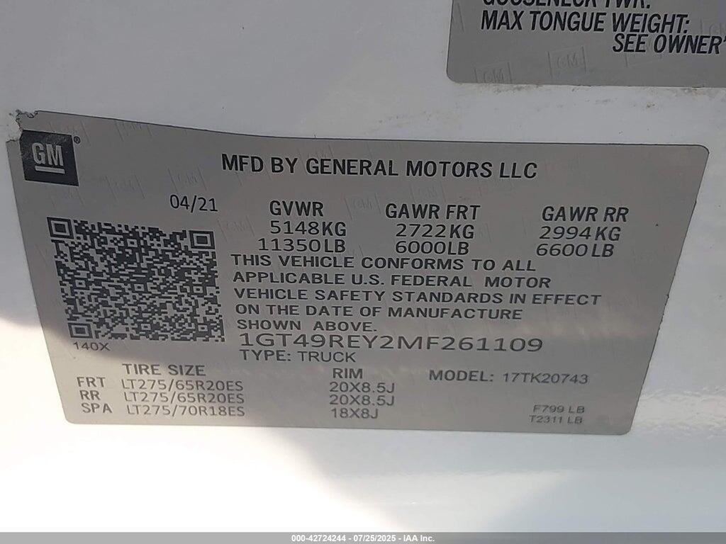 1GT49REY2MF261109 2021 GMC SIERRA photo no. 8