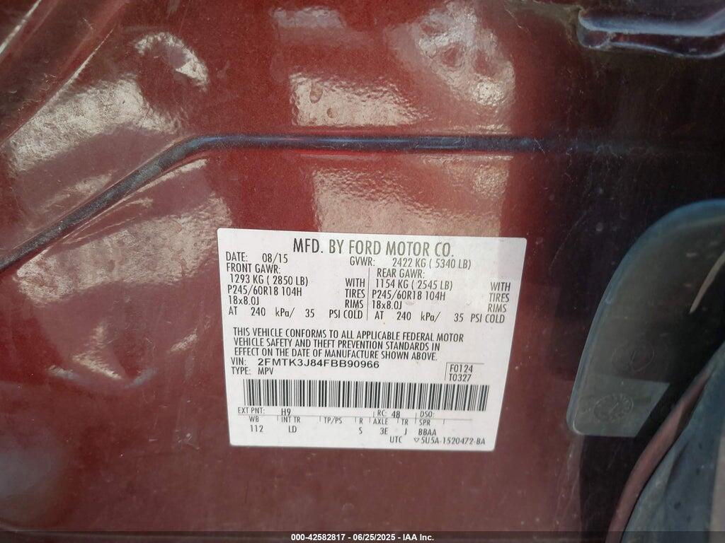 2FMTK3J84FBB90966 2015 FORD EDGE photo no. 9