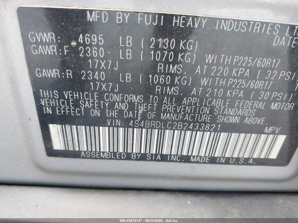 4S4BRDLC2B2433821 2011 SUBARU OUTBACK photo no. 9