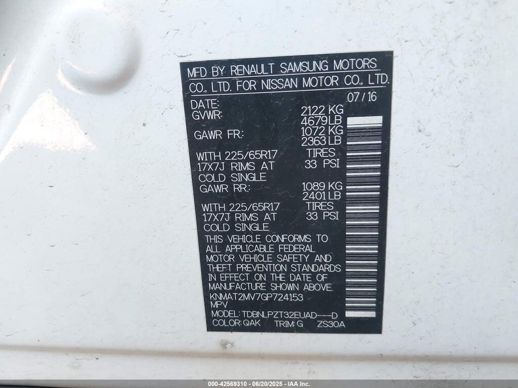 KNMAT2MV7GP724153 2016 NISSAN ROGUE photo no. 9