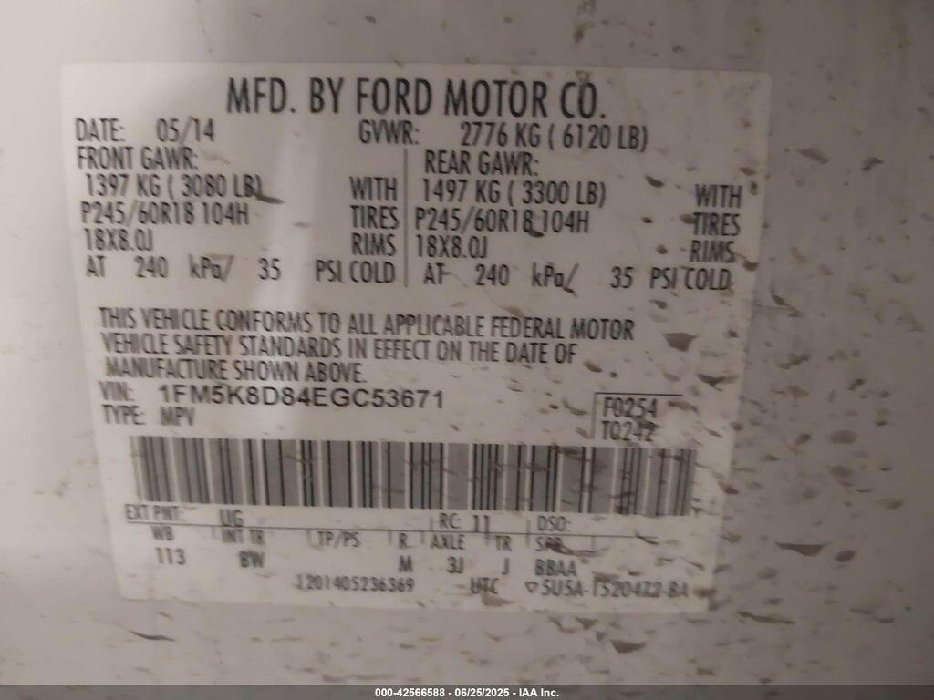 1FM5K8D84EGC53671 2014 FORD EXPLORER photo no. 9