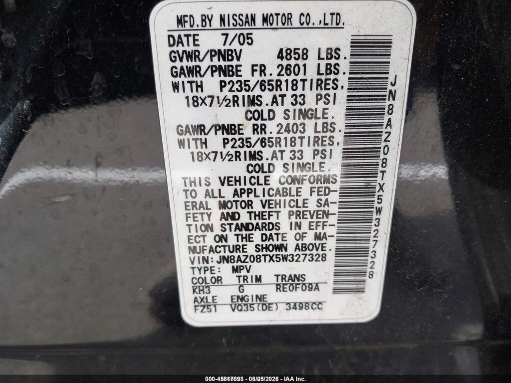 JN8AZ08TX5W327328 2005 NISSAN MURANO photo no. 9