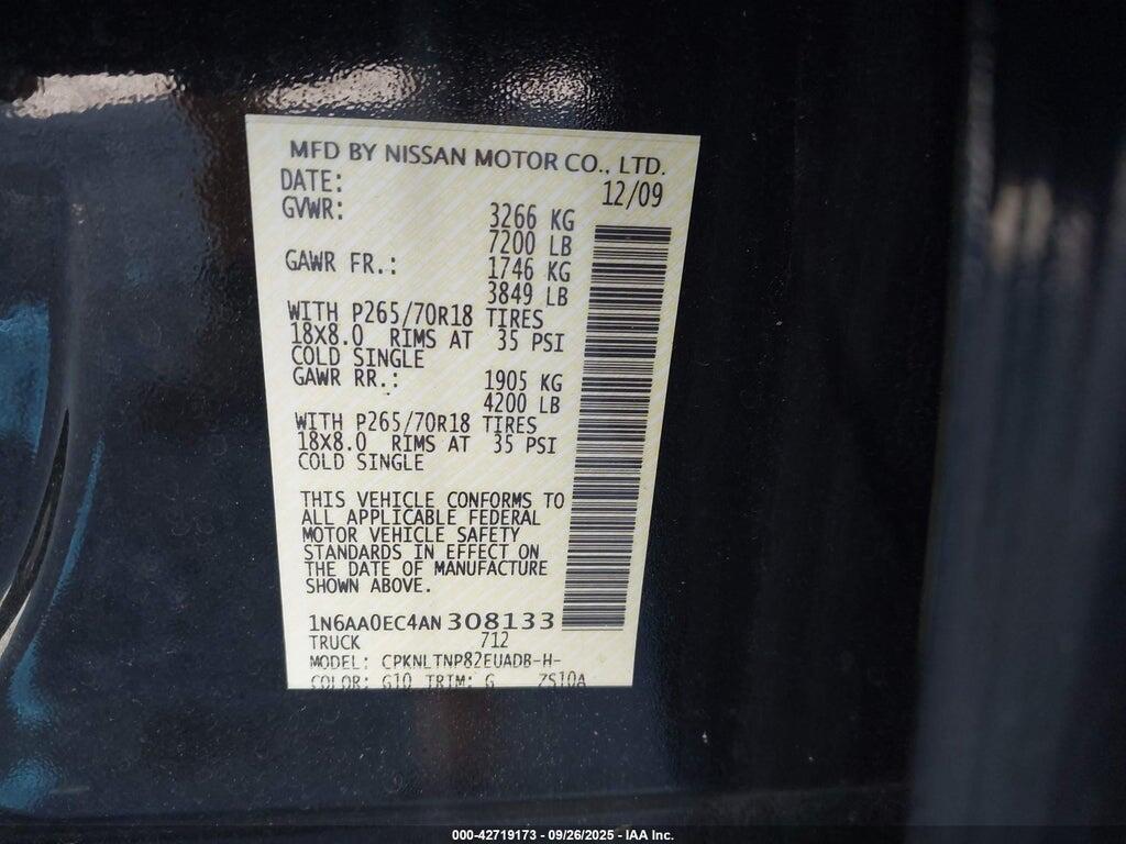 1N6AA0EC4AN308133 2010 NISSAN TITAN photo no. 9