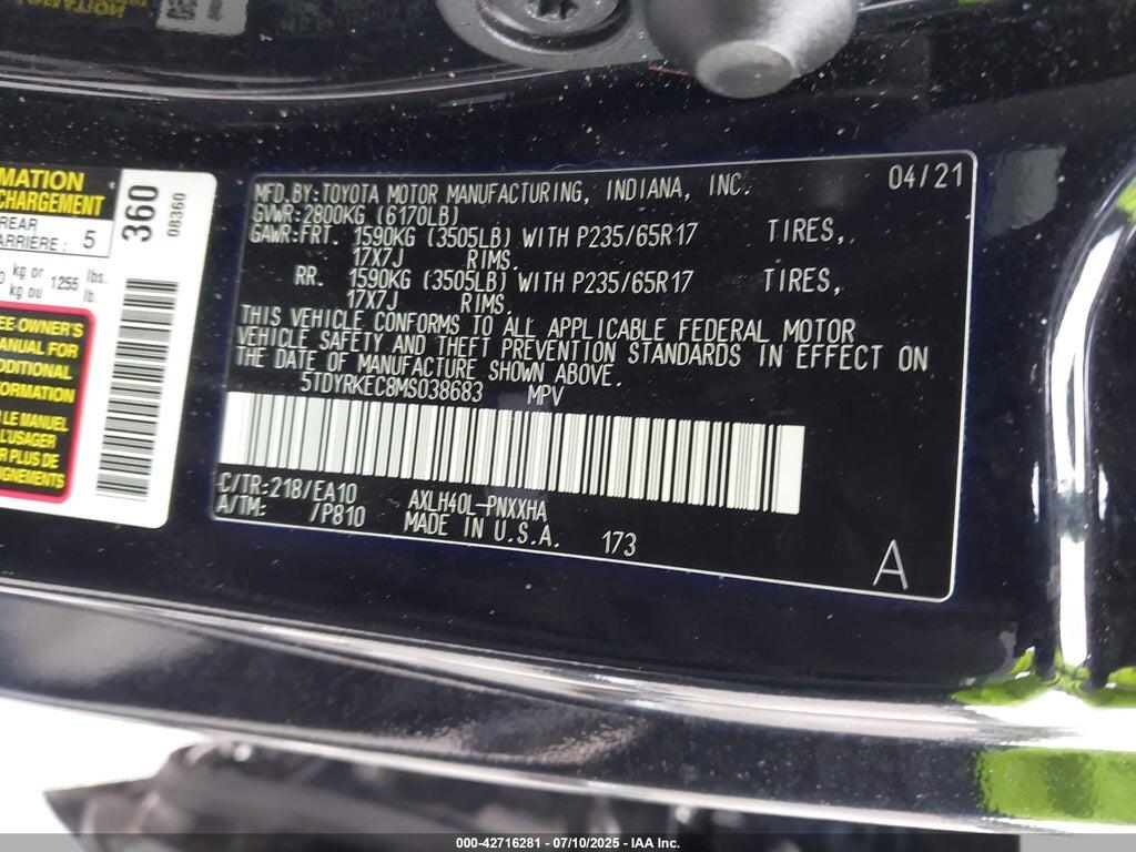 5TDYRKEC8MS038683 2021 TOYOTA SIENNA photo no. 9