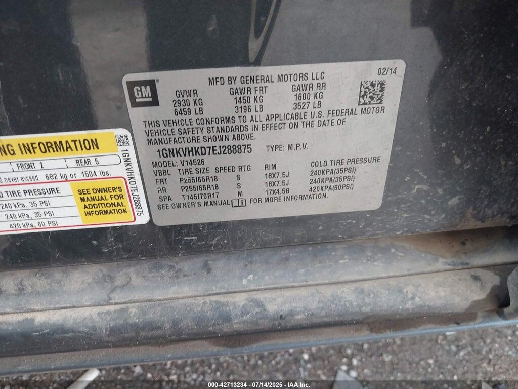 1GNKVHKD7EJ288875 2014 CHEVROLET TRAVERSE photo no. 9