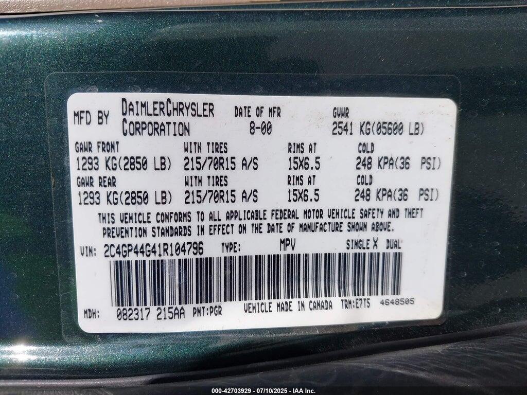 2C4GP44G41R104796 2001 CHRYSLER TOWN & COUNTRY photo no. 9