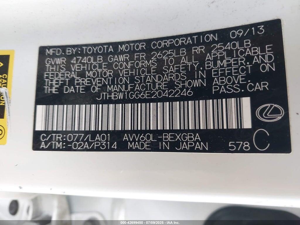 JTHBW1GG6E2042246 2014 LEXUS ES 300H photo no. 9