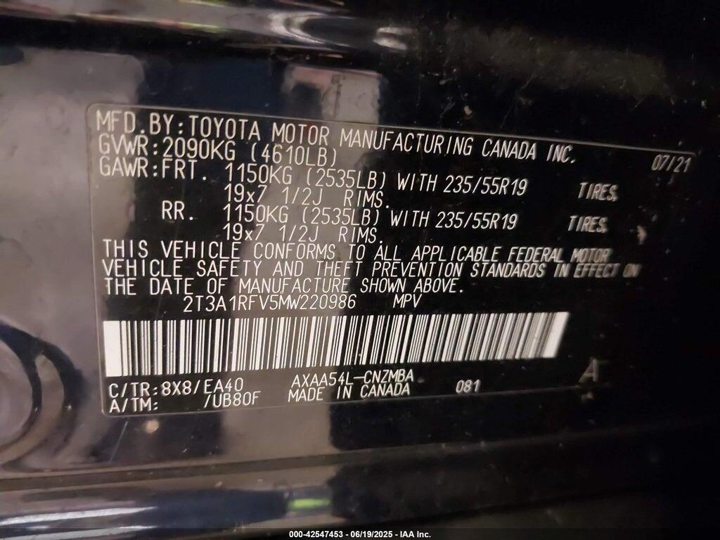 2T3A1RFV5MW220986 2021 TOYOTA RAV4 photo no. 9
