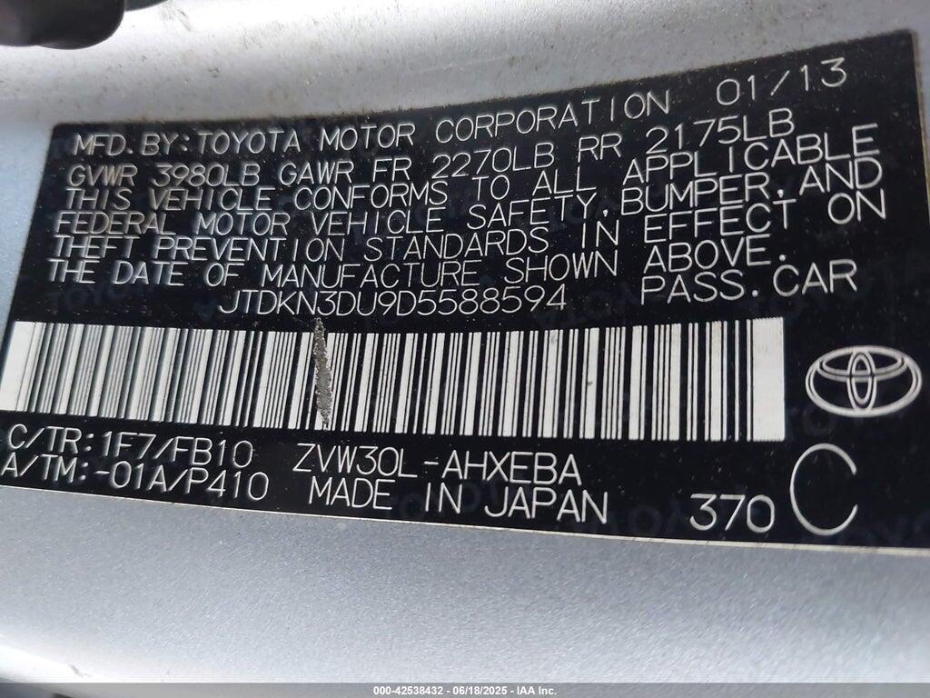 JTDKN3DU9D5588594 2013 TOYOTA PRIUS photo no. 9