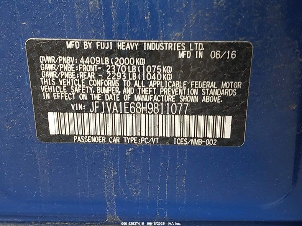 JF1VA1E68H9811077 2017 SUBARU WRX photo no. 9