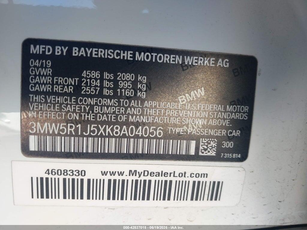 3MW5R1J5XK8A04056 2019 BMW 330I photo no. 9