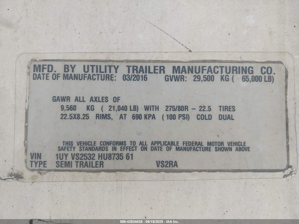 1UYVS2532HU873561 2017 UTILITY TRAILER MFG REEFER SEMI TRAILER photo no. 9