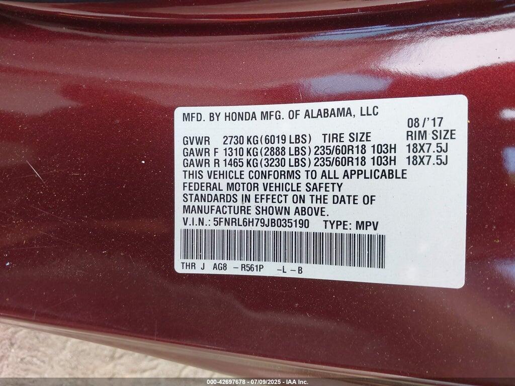 5FNRL6H79JB035190 2018 HONDA ODYSSEY photo no. 9