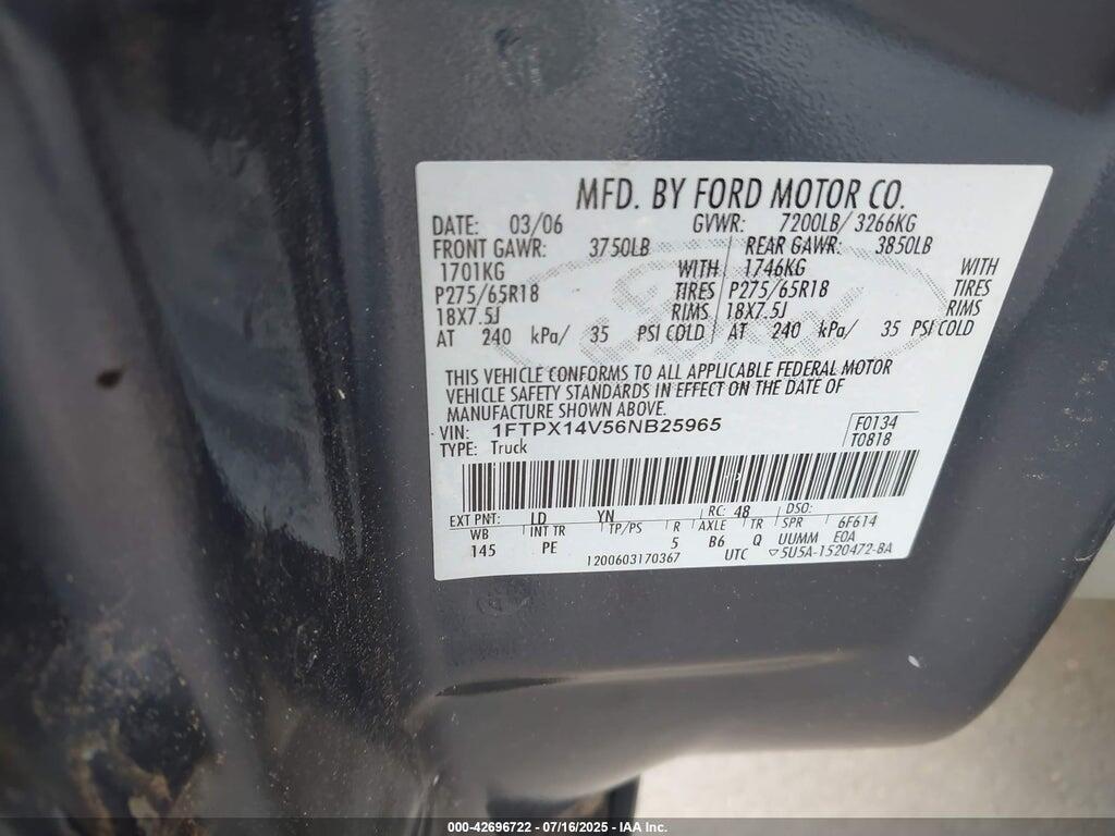 1FTPX14V56NB25965 2006 FORD F-150 photo no. 9