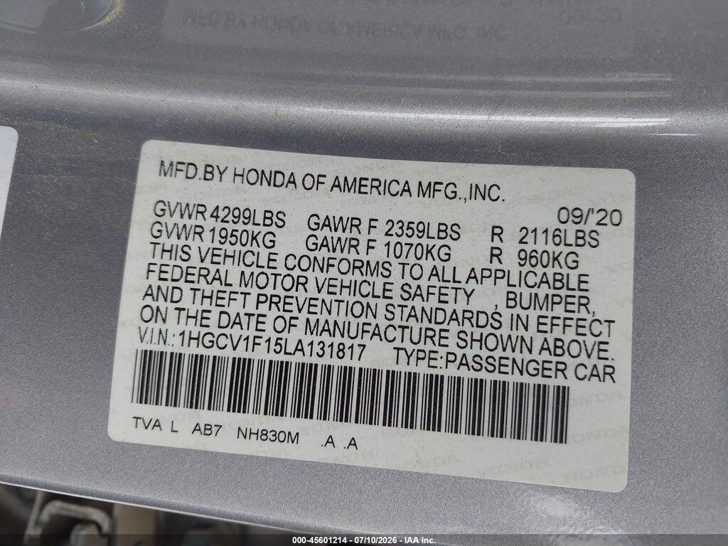 1HGCV1F15LA131817 2020 HONDA ACCORD photo no. 9