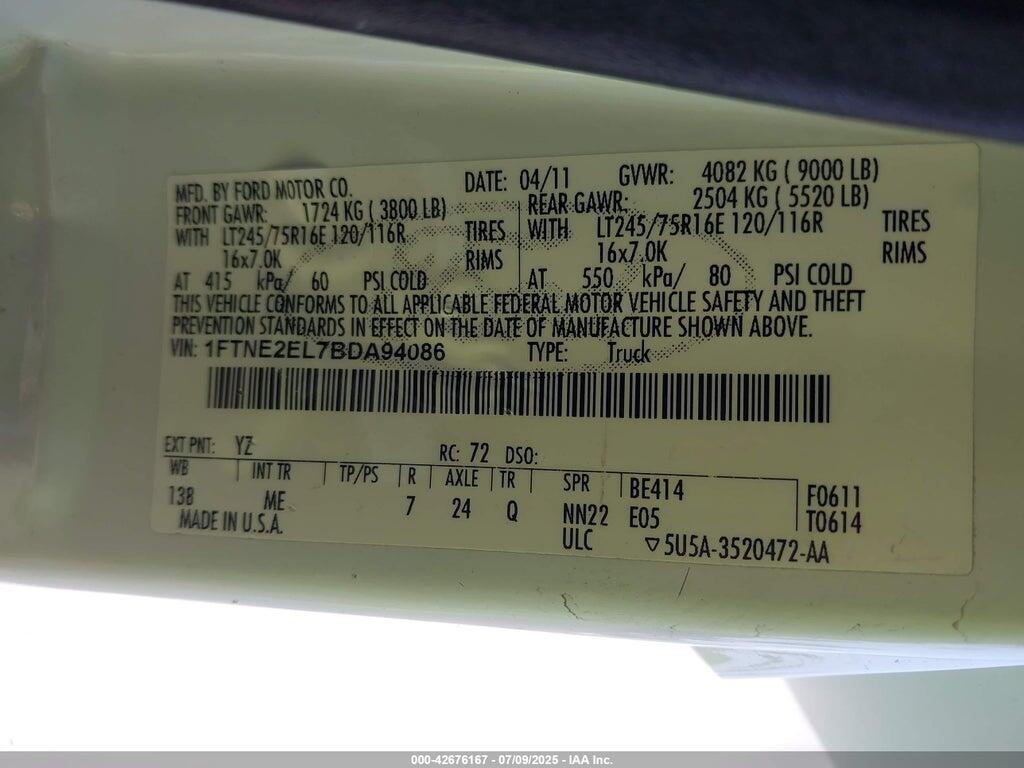 1FTNE2EL7BDA94086 2011 FORD E-250 photo no. 9