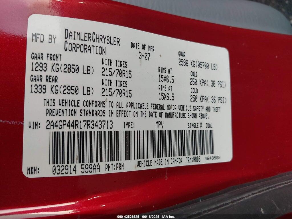 2A4GP44R17R343713 2007 CHRYSLER TOWN & COUNTRY photo no. 9