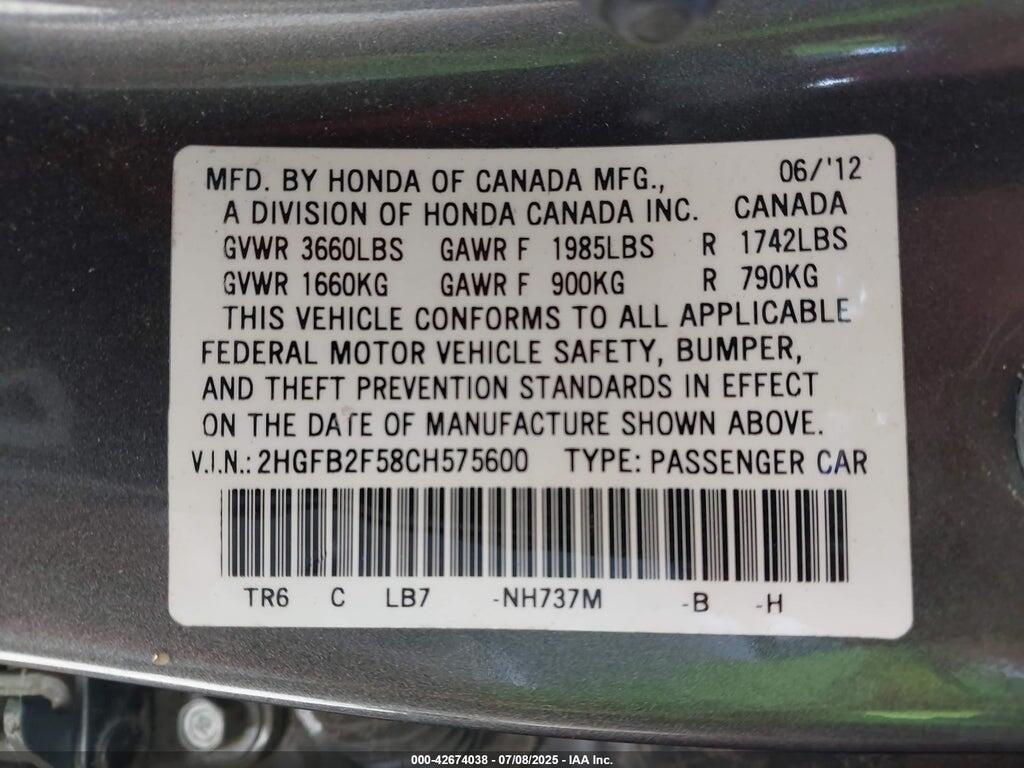 2HGFB2F58CH575600 2012 HONDA CIVIC photo no. 9