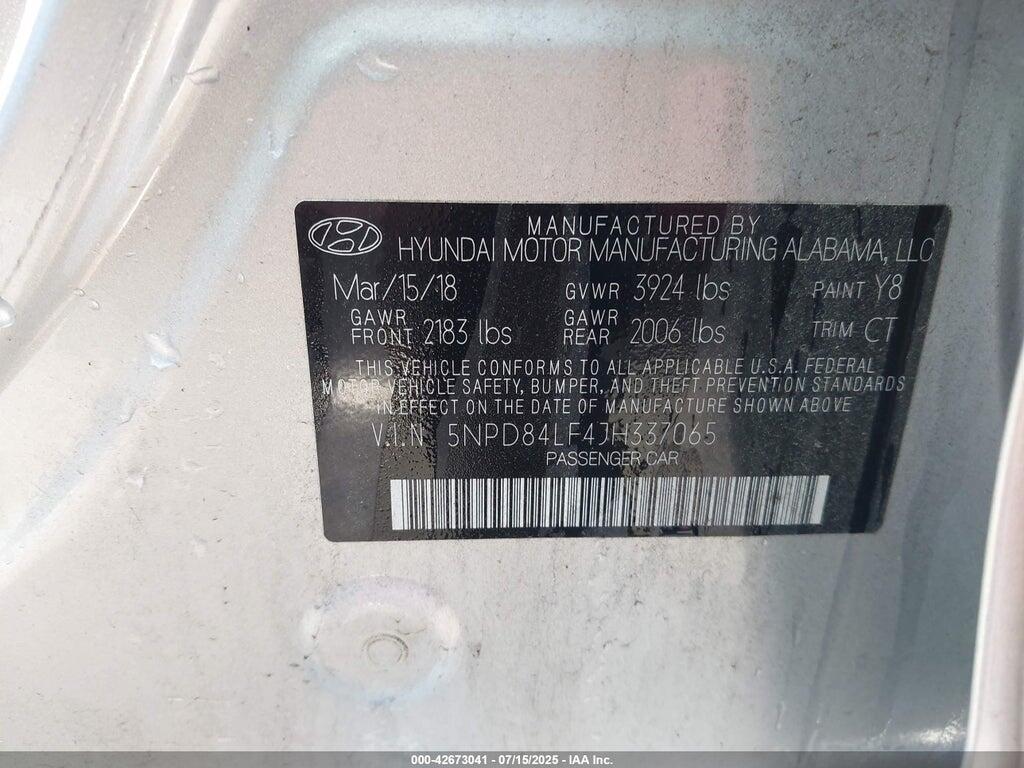 5NPD84LF4JH337065 2018 HYUNDAI ELANTRA photo no. 9