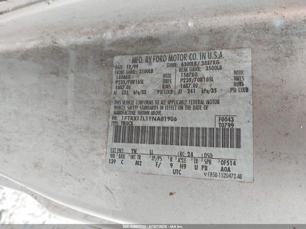 1FTRX17L1YNA81906 2000 FORD F-150 photo no. 9