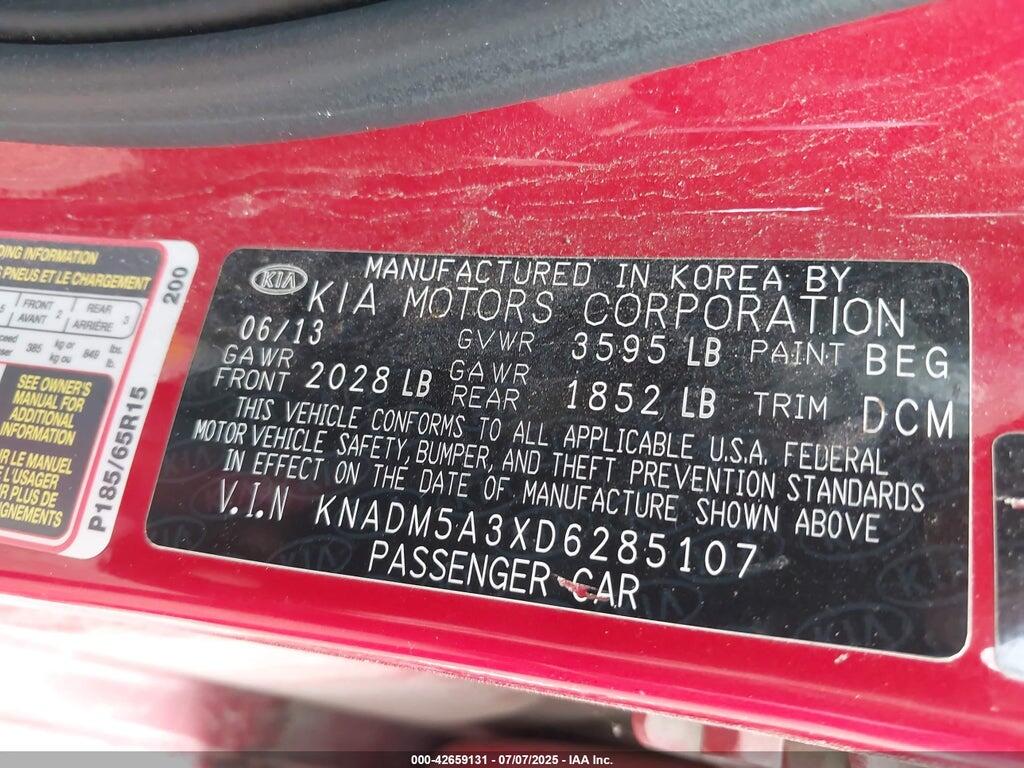 KNADM5A3XD6285107 2013 KIA RIO photo no. 9