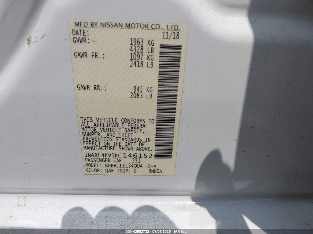 1N4BL4EV1KC146152 2019 NISSAN ALTIMA photo no. 9