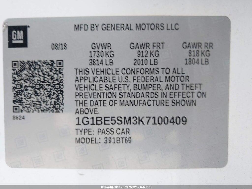 1G1BE5SM3K7100409 2019 CHEVROLET CRUZE photo no. 9