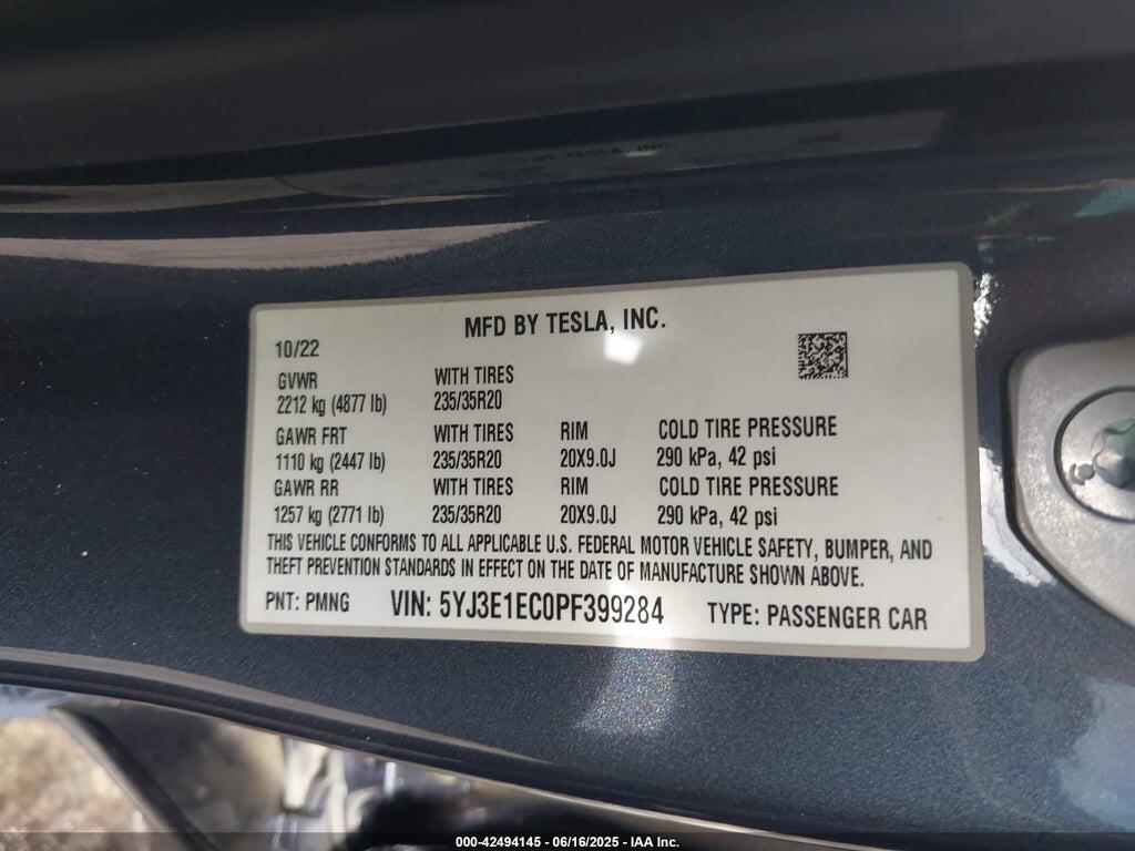 5YJ3E1EC0PF399284 2023 TESLA MODEL 3 photo no. 9