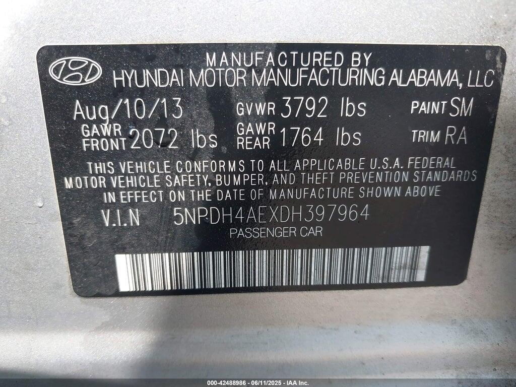 5NPDH4AEXDH397964 2013 HYUNDAI ELANTRA photo no. 9