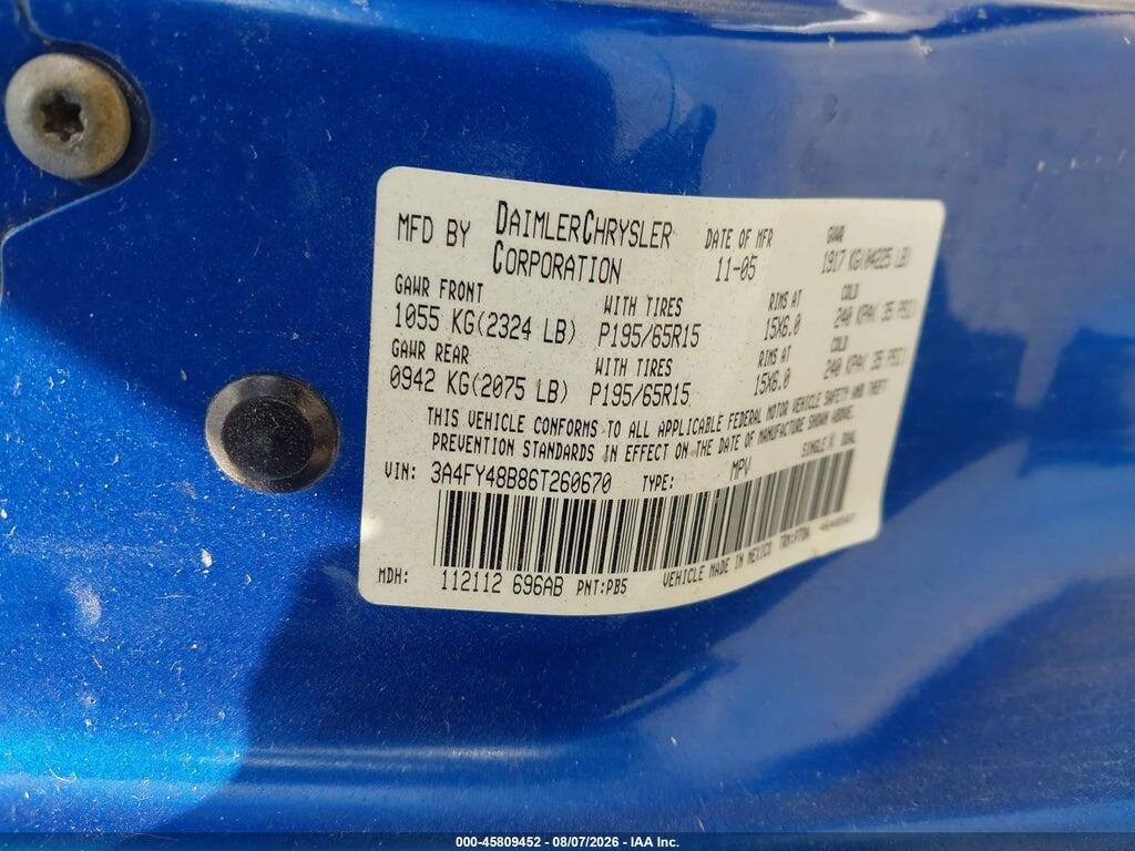 3A4FY48B86T260670 2006 CHRYSLER PT CRUISER photo no. 9