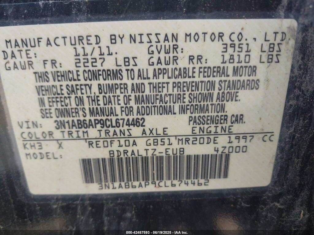 3N1AB6AP9CL674462 2012 NISSAN SENTRA photo no. 9