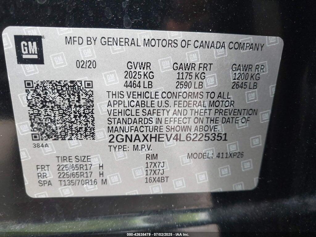 2GNAXHEV4L6225351 2020 CHEVROLET EQUINOX photo no. 9