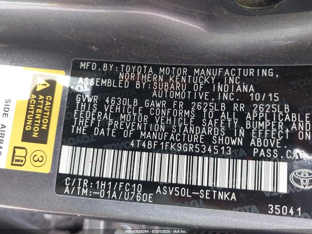 4T4BF1FK9GR534513 2016 TOYOTA CAMRY photo no. 9