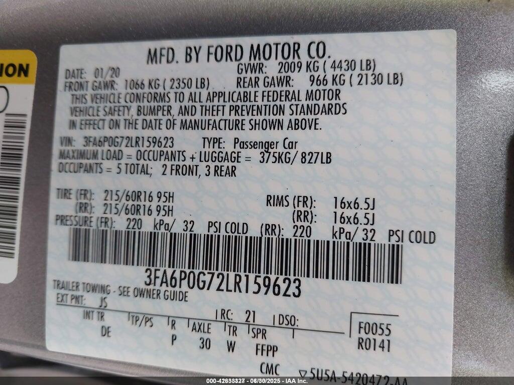 3FA6P0G72LR159623 2020 FORD FUSION photo no. 9