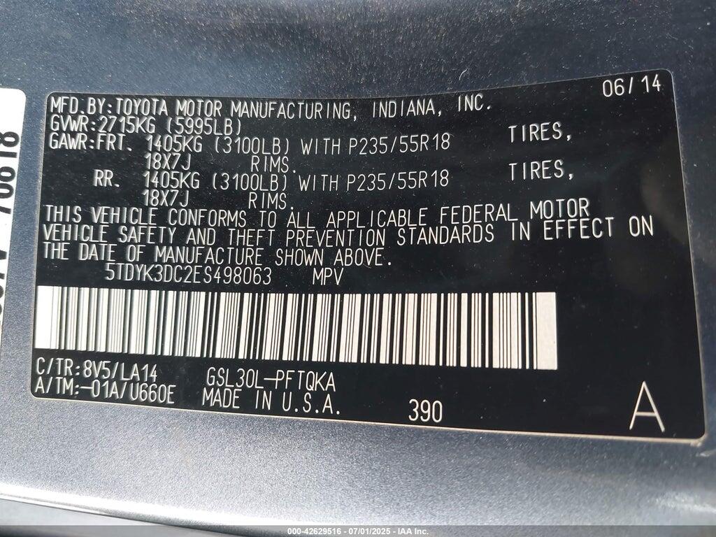 5TDYK3DC2ES498063 2014 TOYOTA SIENNA photo no. 9